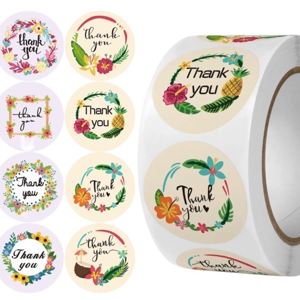 Thank You Stickers, 1" Round Frames Thank You Stickers Roll 8Floral  SUPPLIES - Picture 3 of 3